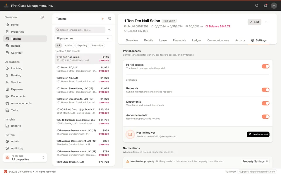 Tenant portal settings in UnitConnect