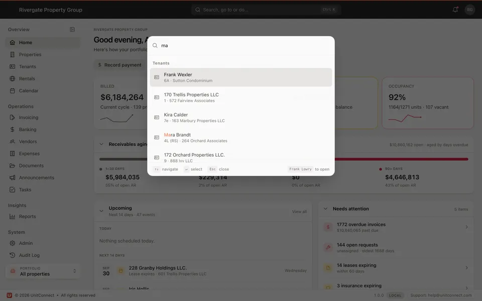 Search everywhere in UnitConnect